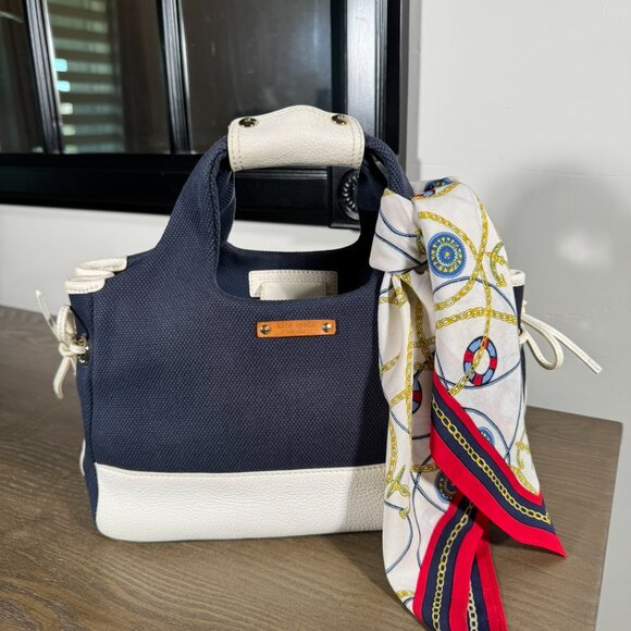 Kate Spade New York Navy Canvas & White Leather Trim Tote/Satche - Picture 9 of 9